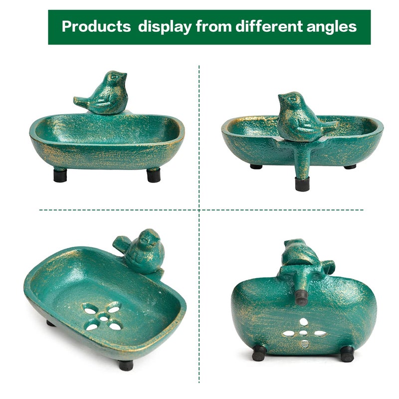Sungmor Heavy Duty Cast Iron Hand Soap Holder - Lovely Bird Shaped & Antique Green Finish - Decorative Tabletop Soap Dish Tray for Kitchen Bathroom Sink - Practical Bath Soap Box Container - Image 4
